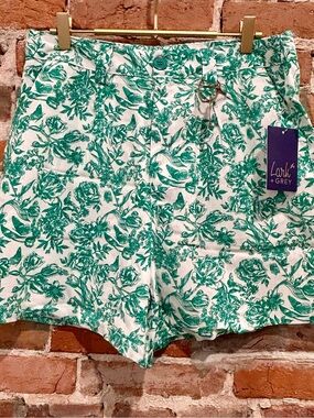 Lark + Grey Cottagecore Green Floral Linen Blend Shorts Large NWT
